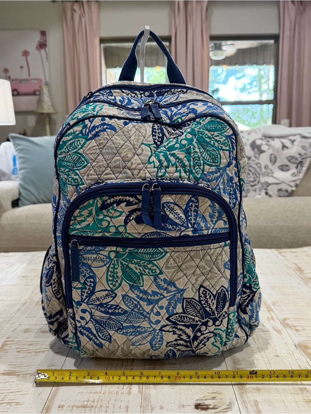 Vera Bradley Backpack Campus Tech Santiago Blue, Teal & Cream Floral Laptop Bag